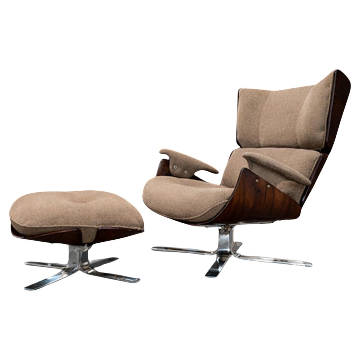 Brasilianischer moderner Sessel „Paulistana“ mit Ottomane von Jorge Zalszupin, um 1959