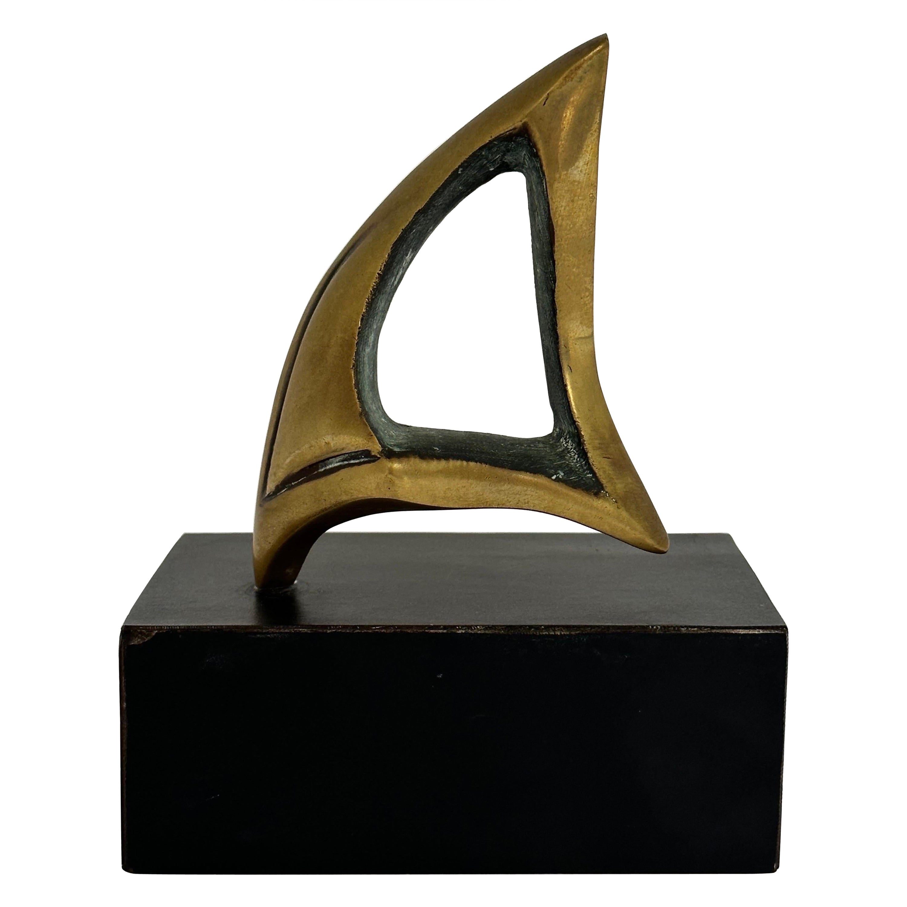 Brazilian Modern Polished Bronze Sculpture on Wood Base. 1960s