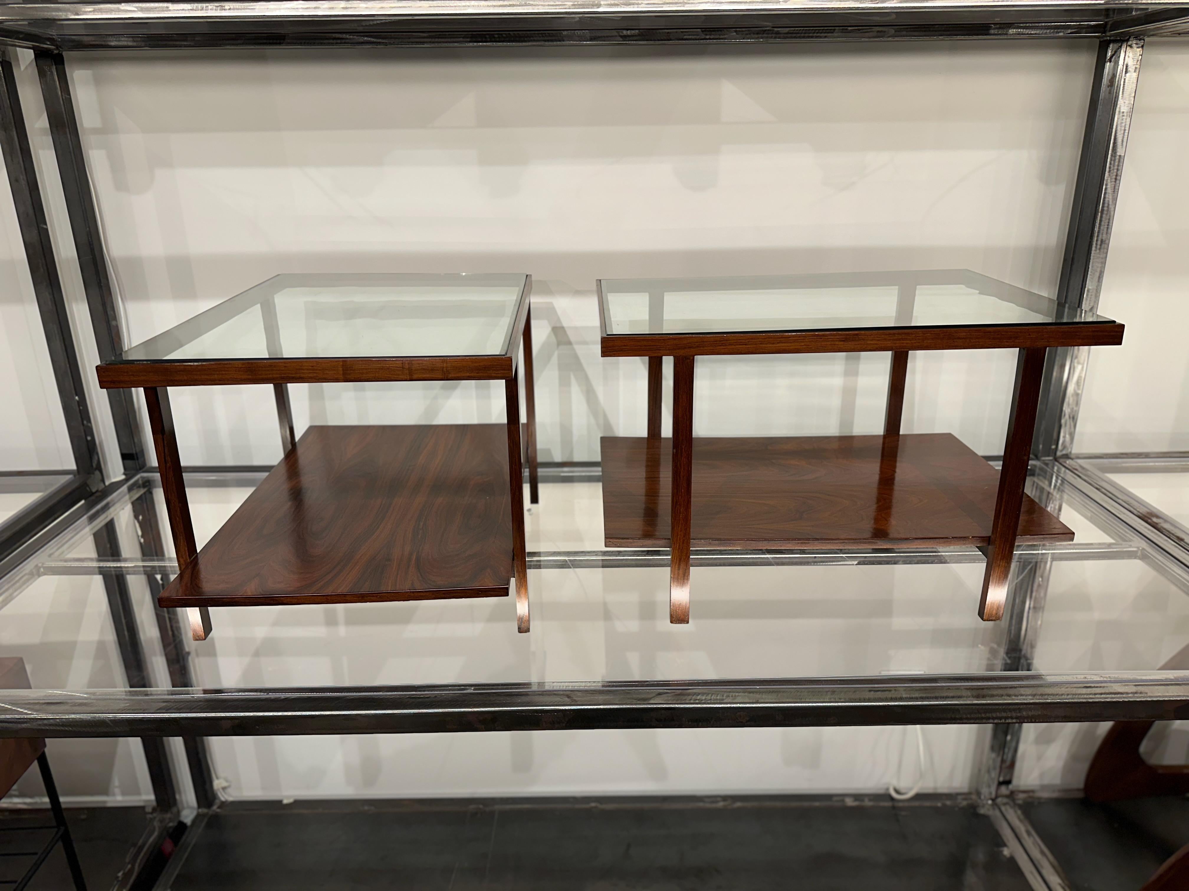 Brazilian Modern Rectangular Side Tables in Hardwood & Glass, Unknown, c. 1960  5