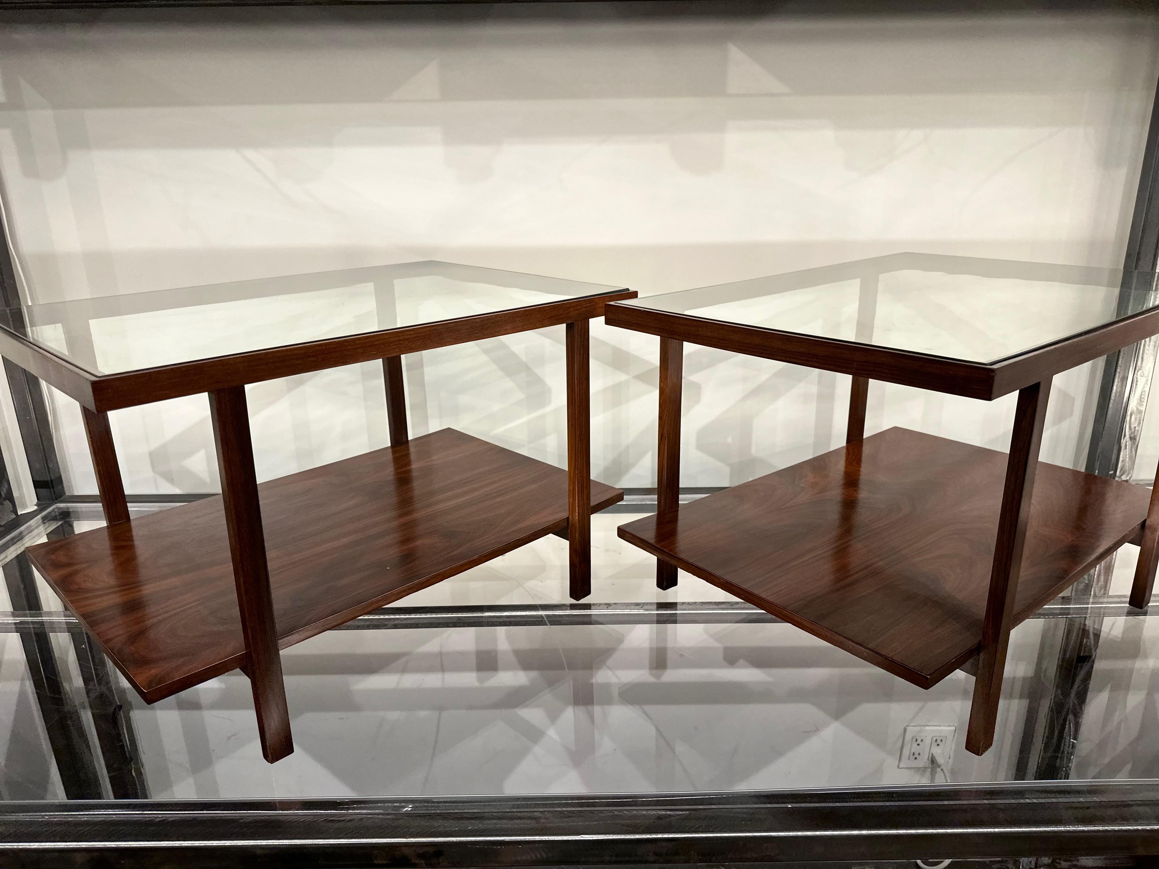 Brazilian Modern Rectangular Side Tables in Hardwood & Glass, Unknown, c. 1960  7