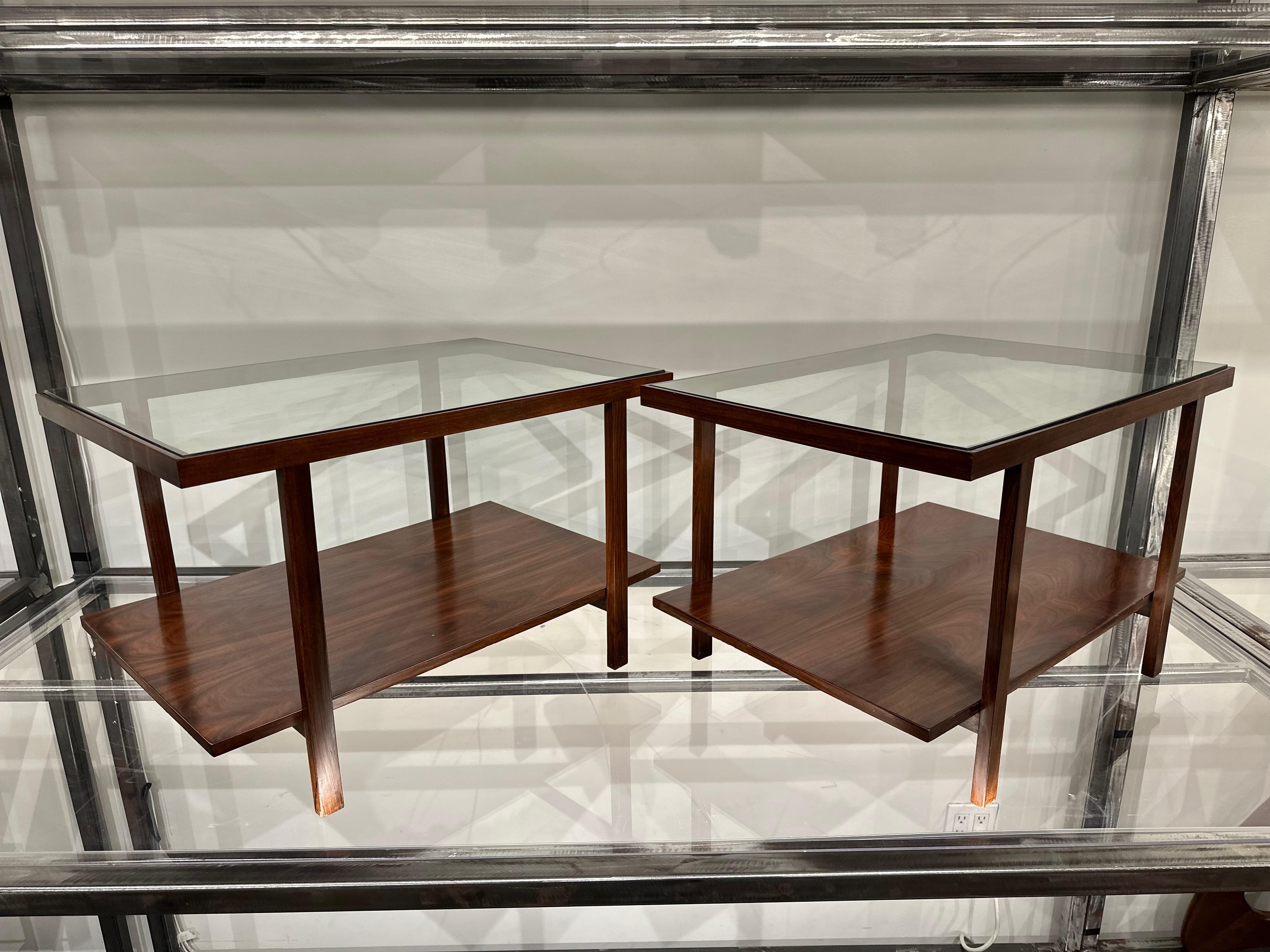 Brazilian Modern Rectangular Side Tables in Hardwood & Glass, Unknown, c. 1960  8