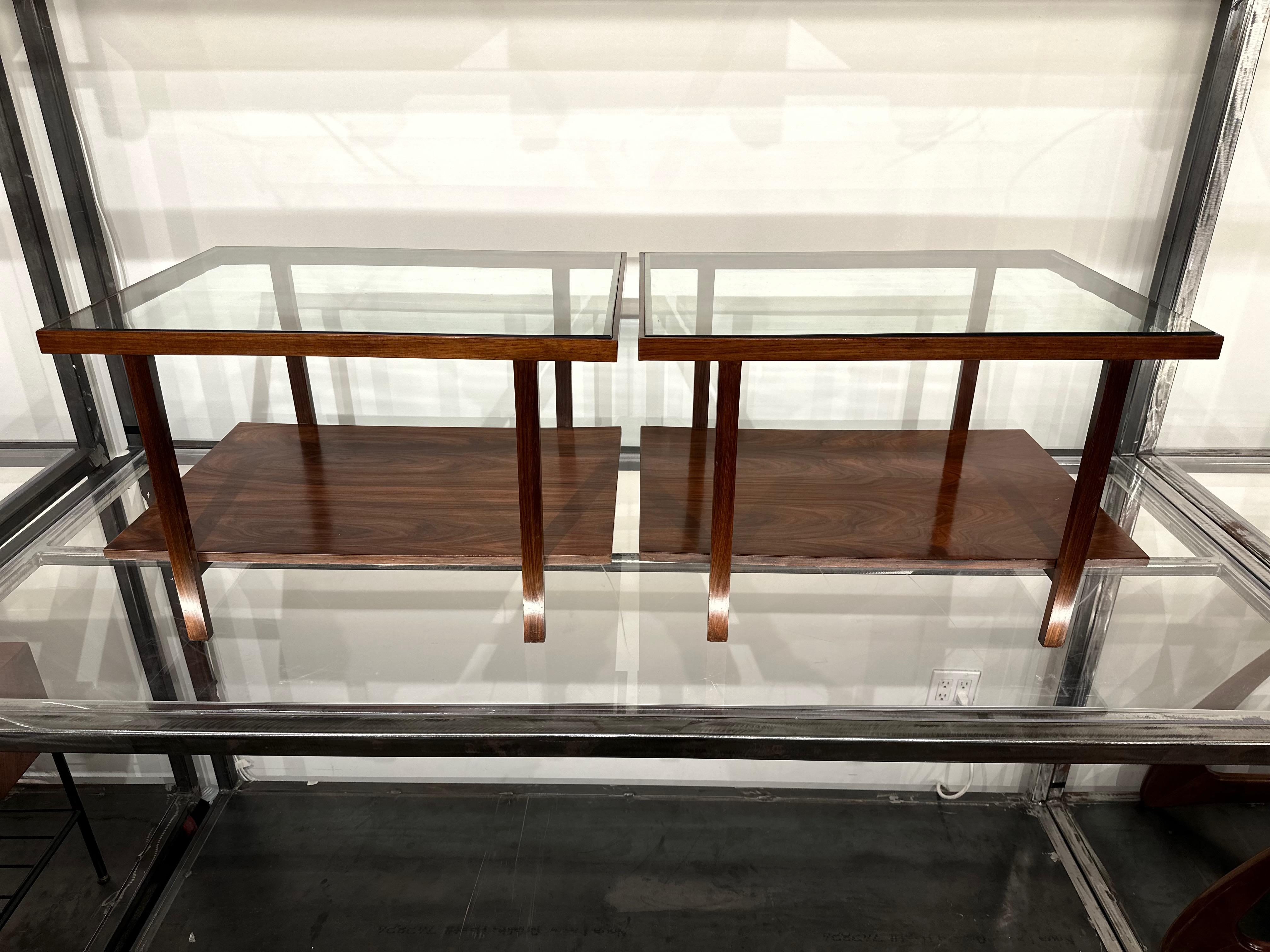 Brazilian Modern Rectangular Side Tables in Hardwood & Glass, Unknown, c. 1960  In Good Condition In New York, NY