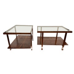 Brazilian Modern Rectangular Side Tables in Hardwood 
Glass, Unknown, c. 1960