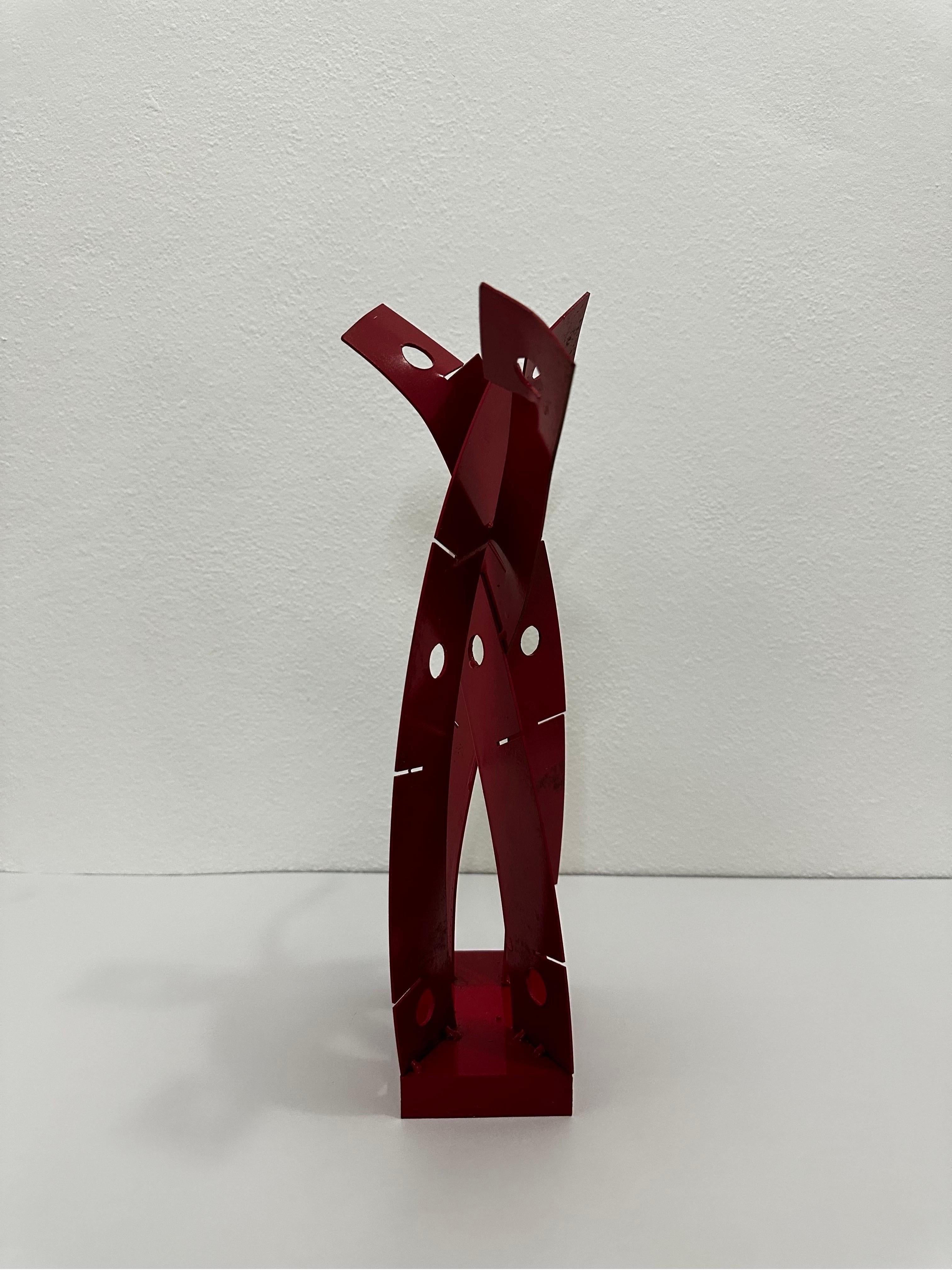 20th Century Brazilian Modern Red Lacquered Steel Table Sculpture, 1980s For Sale