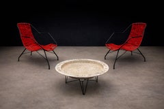 Brazilian Modern Red Synthetic Rope and Iron Armchair, Forma, Brazil, 1950s