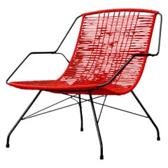 Brazilian Modern Red Synthetic Rope and Iron Armchair, Forma, Brazil, 1950s