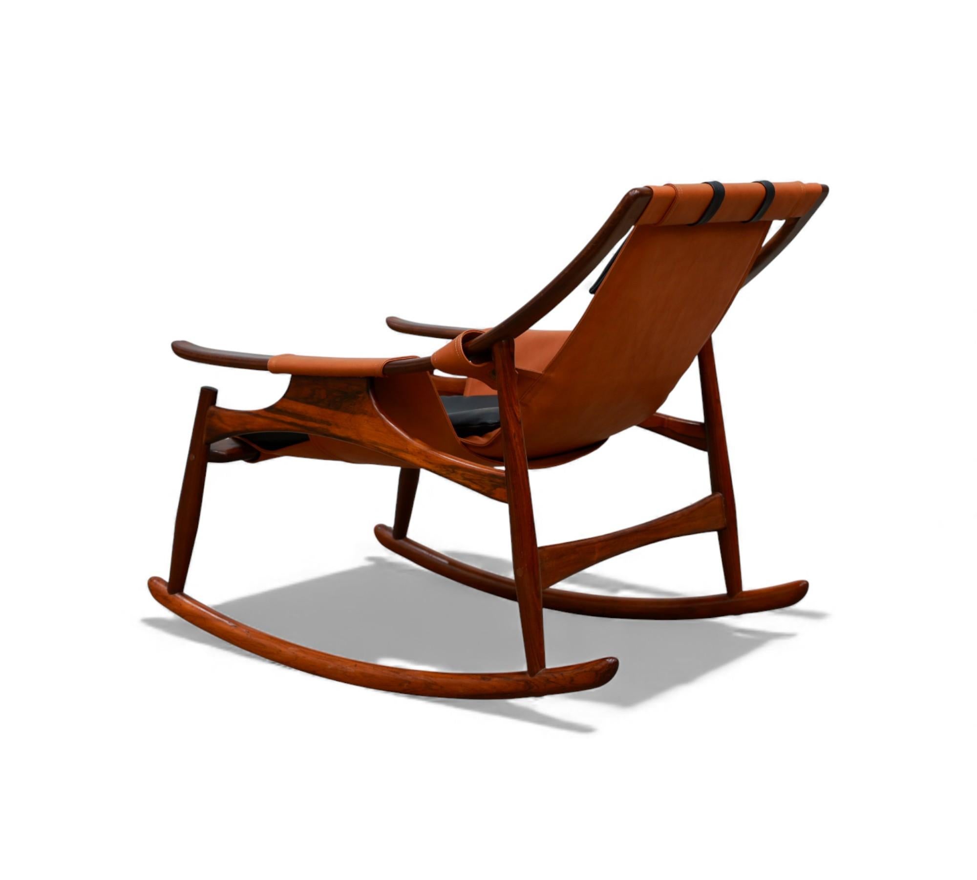 Brazilian Modern Rocking Chair in Hardwood & Leather, Liceu de Artes, 1960s In Good Condition For Sale In New York, NY