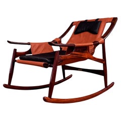Brazilian Modern Rocking Chair in Hardwood & Leather, Liceu de Artes, 1960s