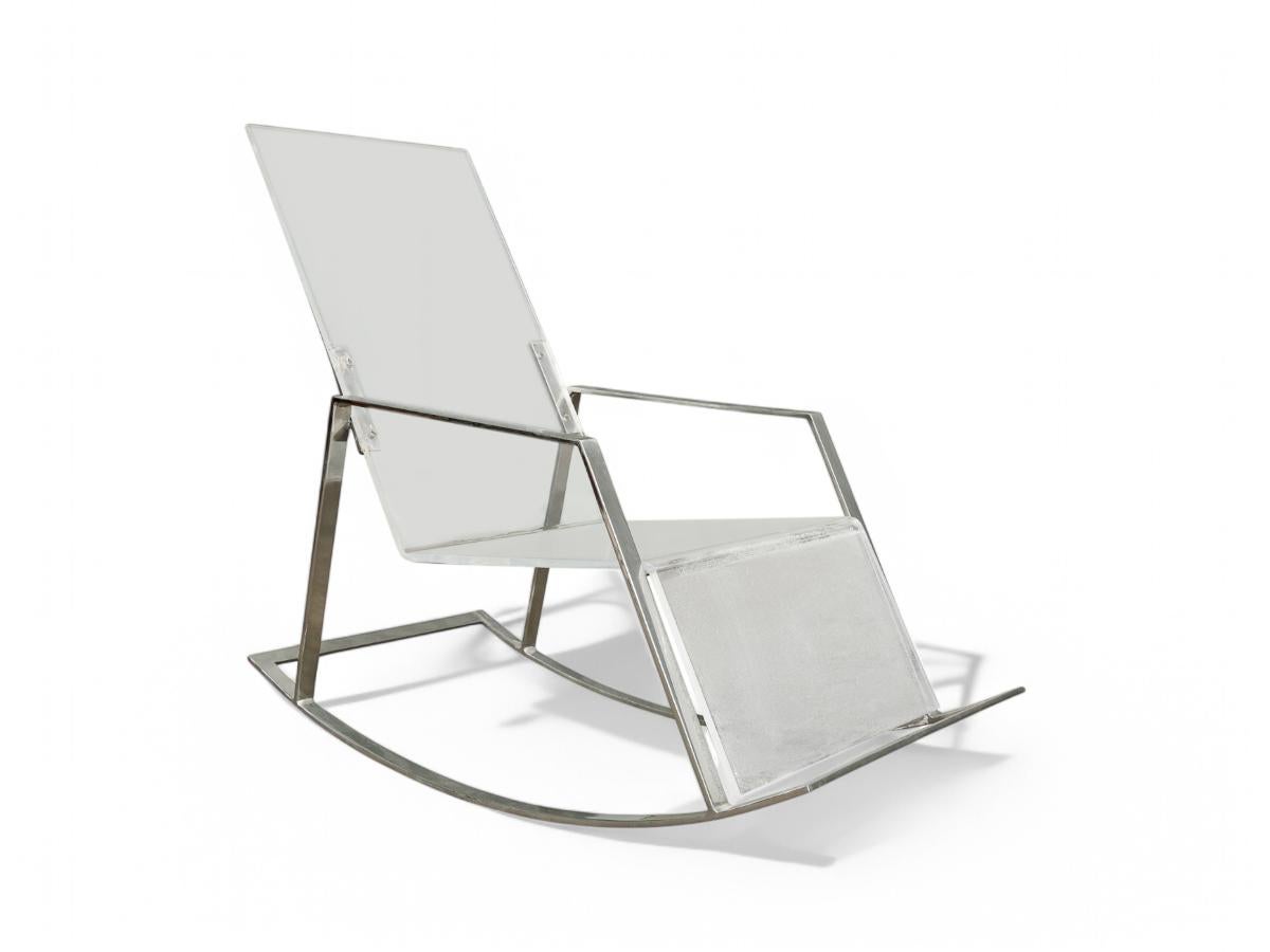 Available today, with domestic shipping in NYC metro area included, this Brazilian Modern Rocking Chair in Metal and Acrylic, Unknown,1970 is nothing less than gorgeous!  

Unlike traditional Brazilian modern chairs, this rocking chair is crafted