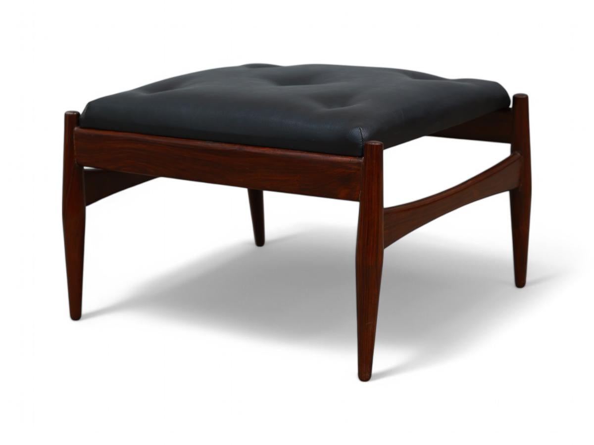 Silla mecedora y otomana modernas brasileñas de madera y cuero, Liceu de Artes siglo XX en venta