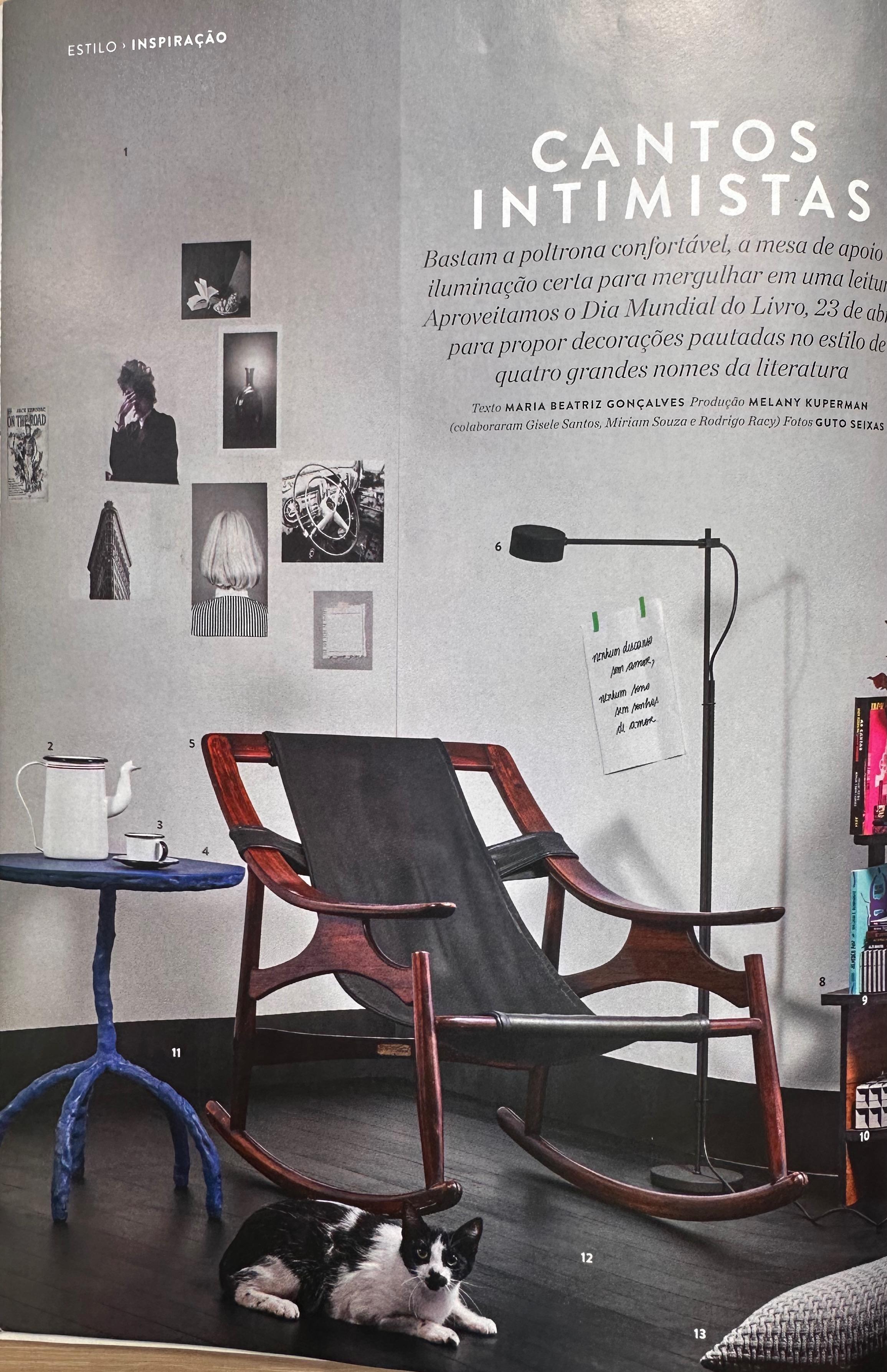 Brazilian Modern Rocking Chair & Ottoman in Hardwood & Leather, Liceu de Artes For Sale 13