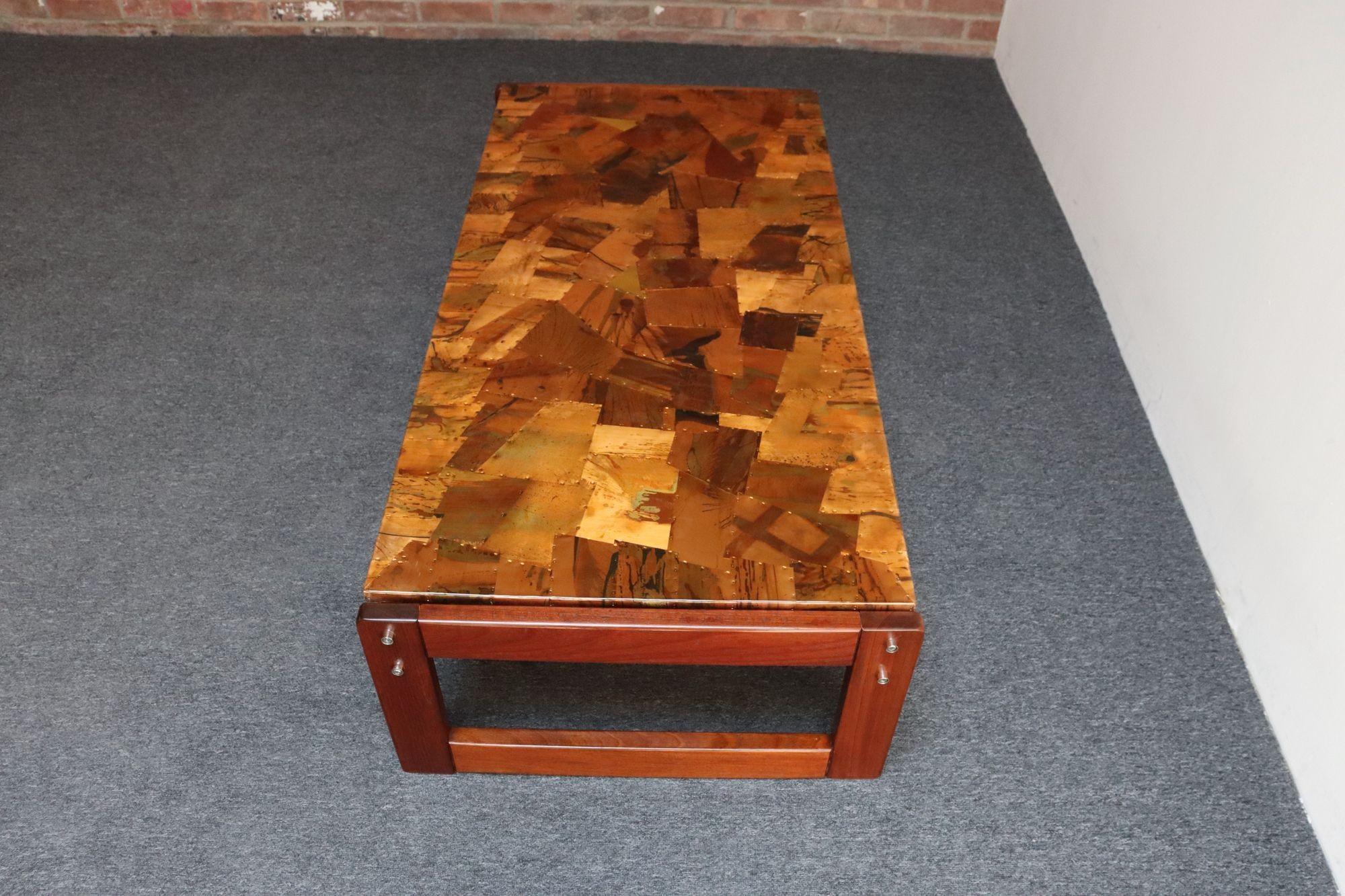 Brazilian Modern Rosewood and Copper Mosaic Coffee Table by Percival Lafer For Sale 4