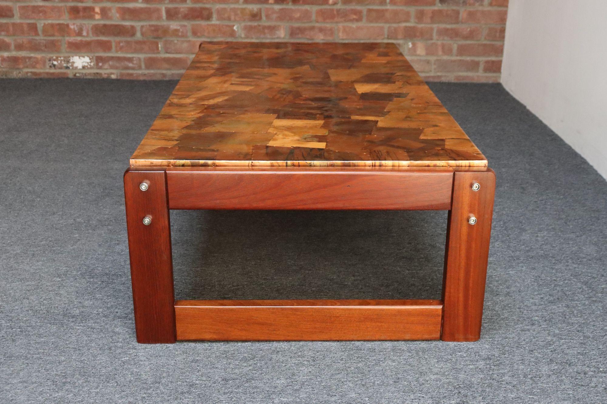 Brazilian Modern Rosewood and Copper Mosaic Coffee Table by Percival Lafer For Sale 5