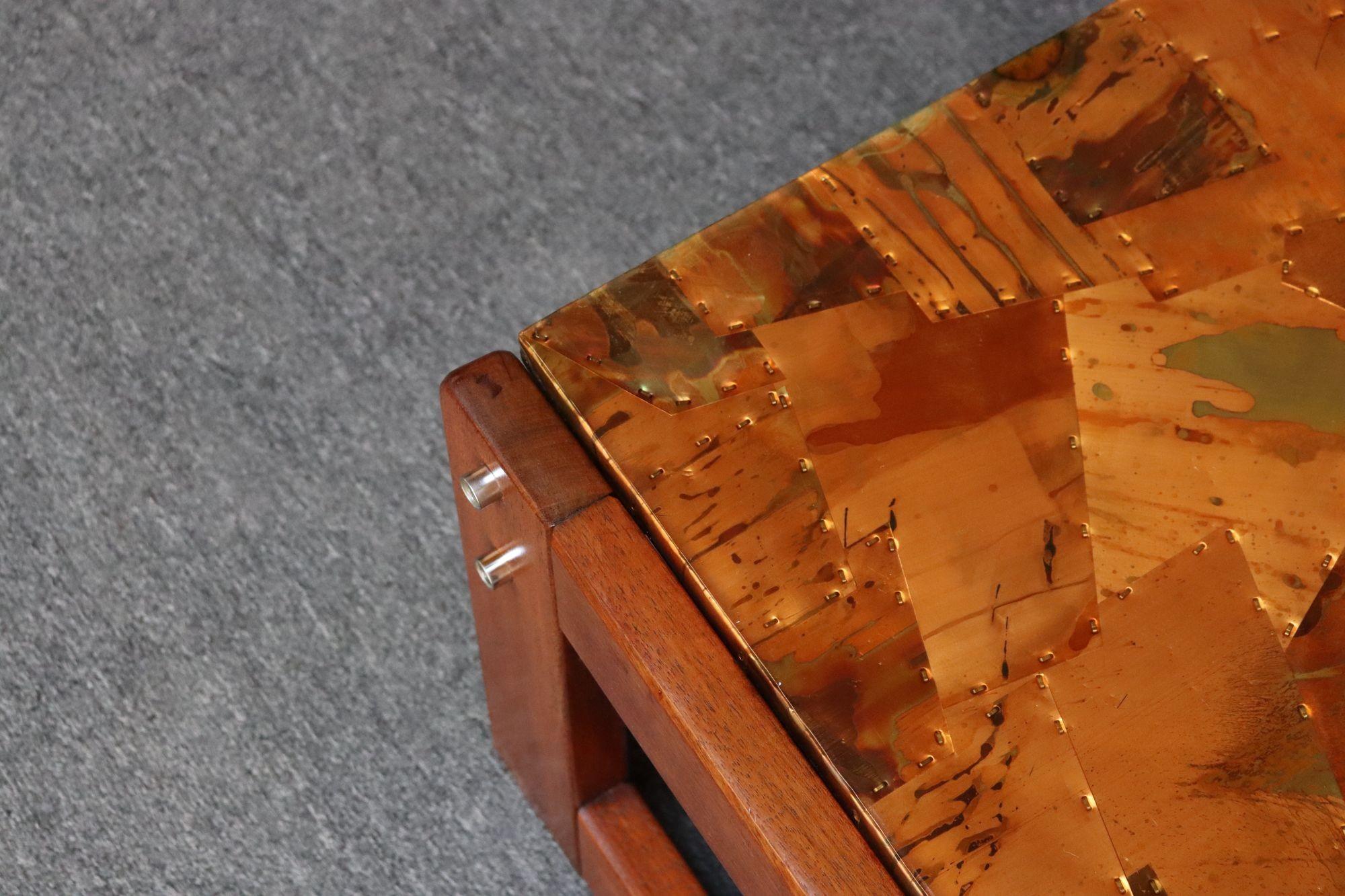 Brazilian Modern Rosewood and Copper Mosaic Coffee Table by Percival Lafer For Sale 7
