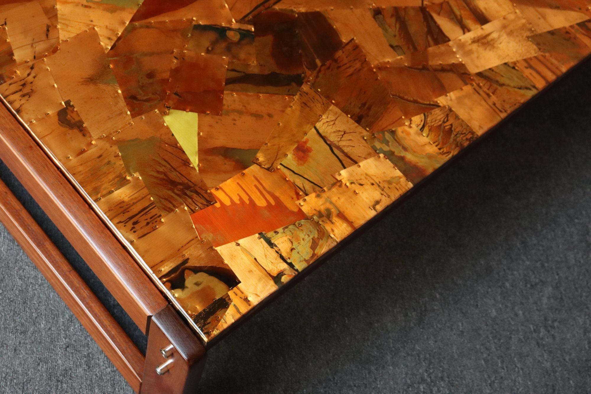Brazilian Modern Rosewood and Copper Mosaic Coffee Table by Percival Lafer For Sale 9