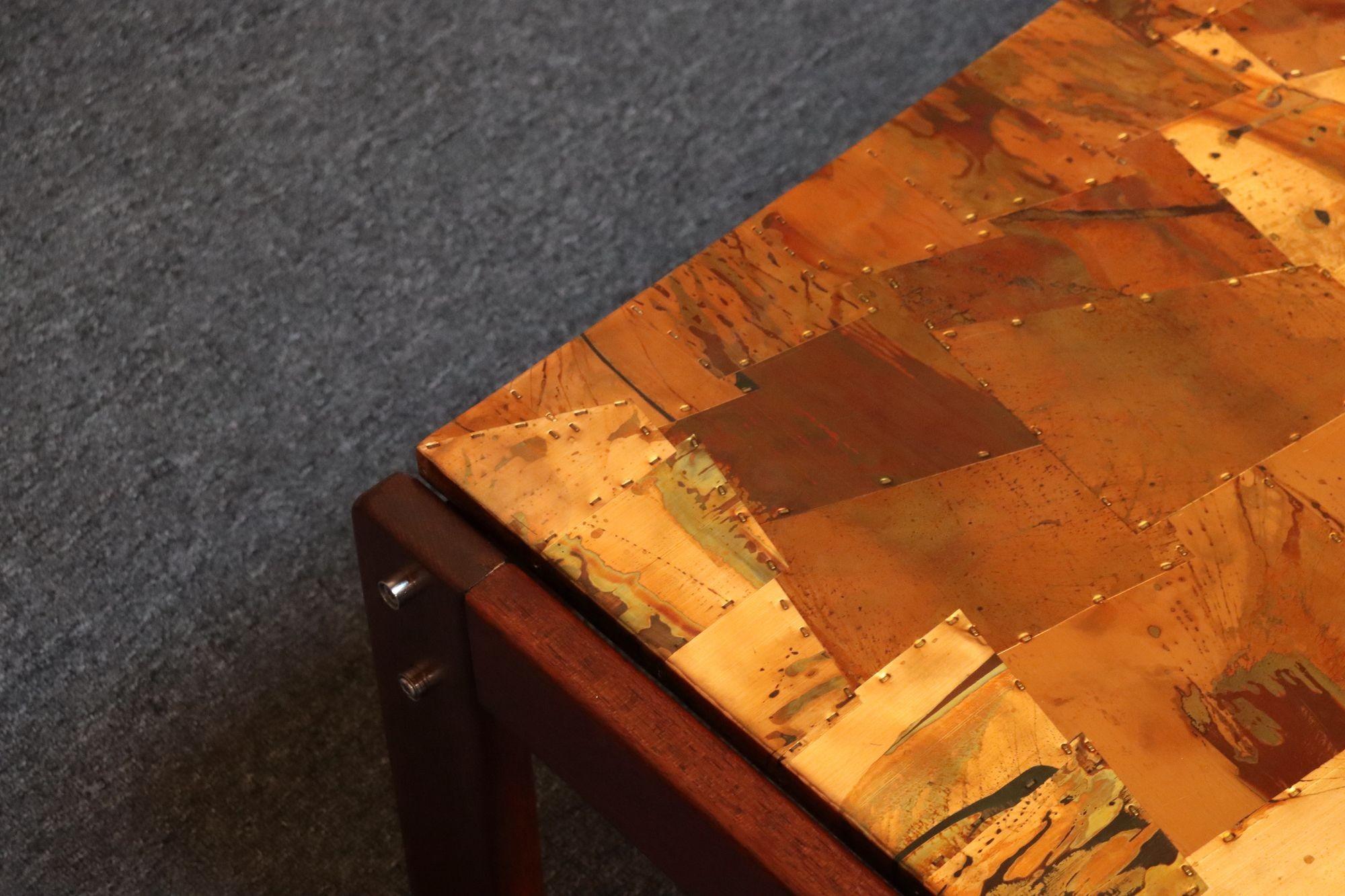 Brazilian Modern Rosewood and Copper Mosaic Coffee Table by Percival Lafer For Sale 10