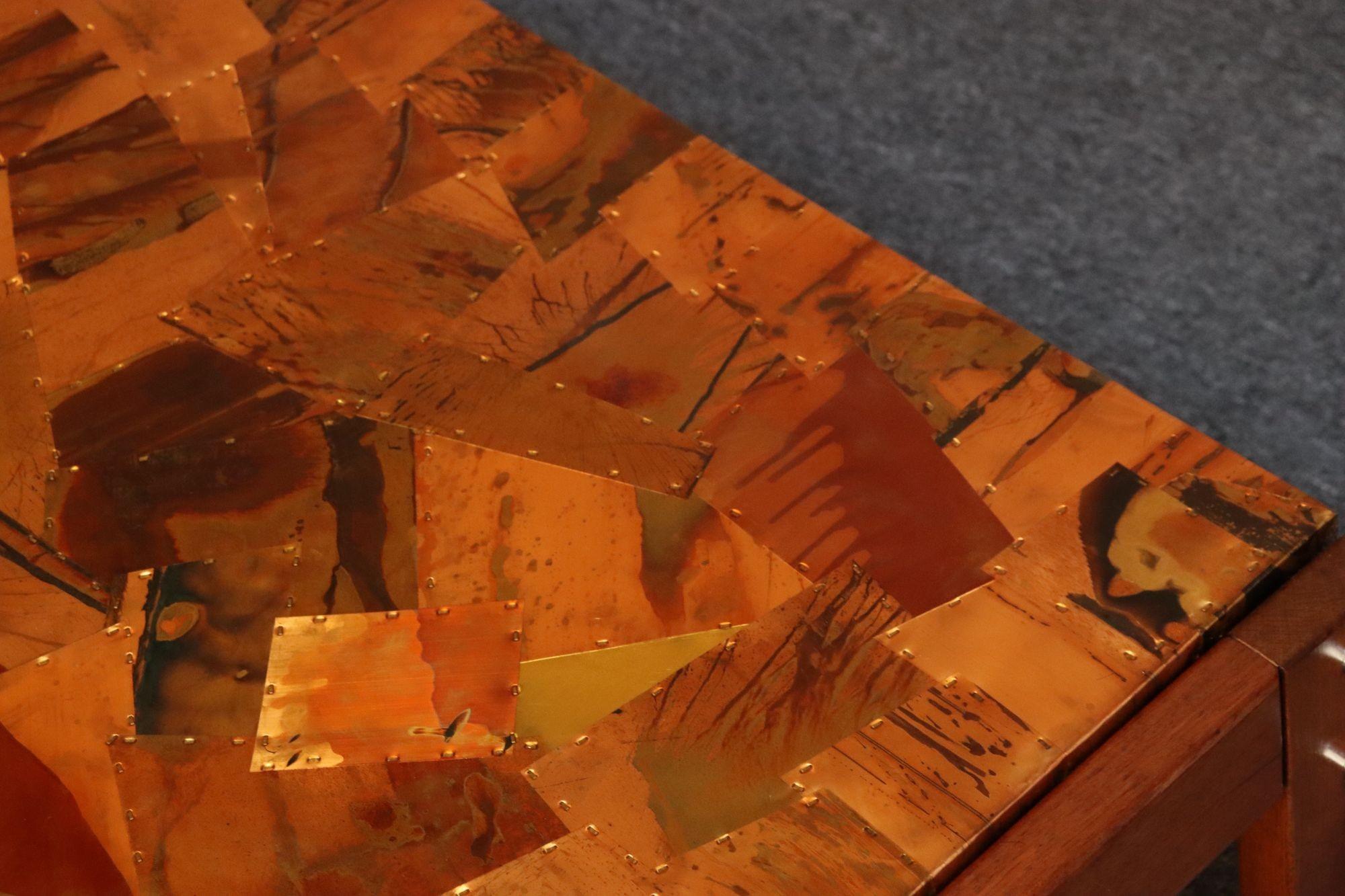 Brazilian Modern Rosewood and Copper Mosaic Coffee Table by Percival Lafer For Sale 12