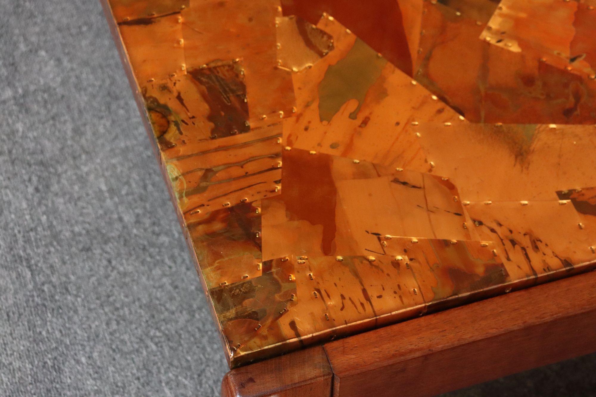 Brazilian Modern Rosewood and Copper Mosaic Coffee Table by Percival Lafer For Sale 13