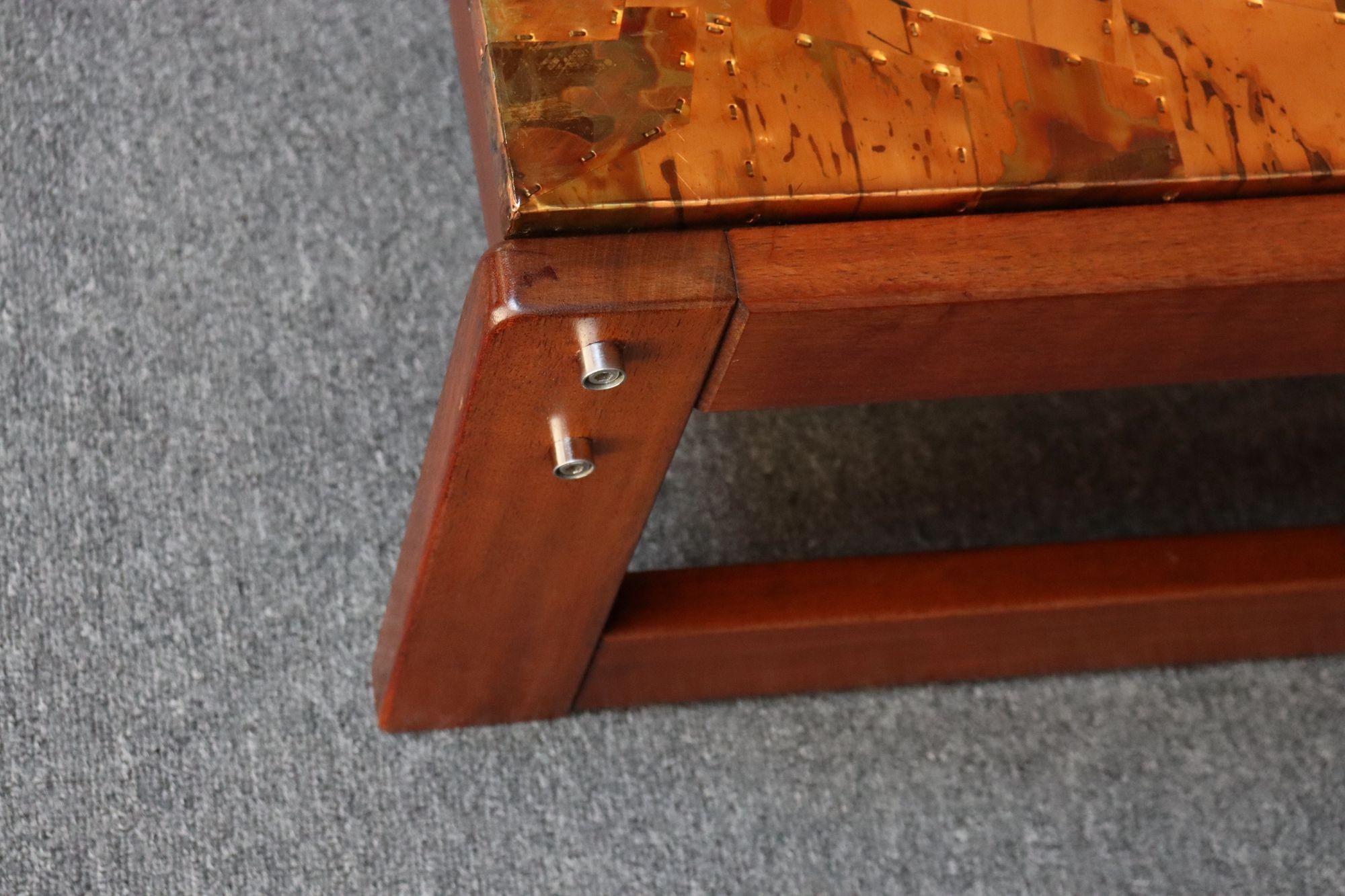 Brazilian Modern Rosewood and Copper Mosaic Coffee Table by Percival Lafer For Sale 14