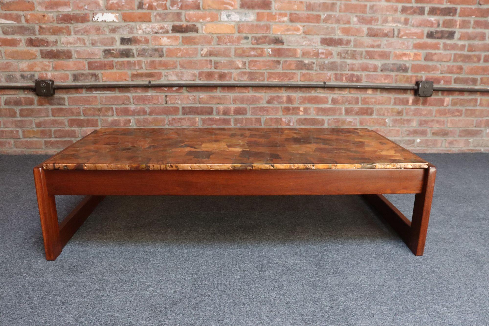 Mid-20th Century Brazilian Modern Rosewood and Copper Mosaic Coffee Table by Percival Lafer For Sale