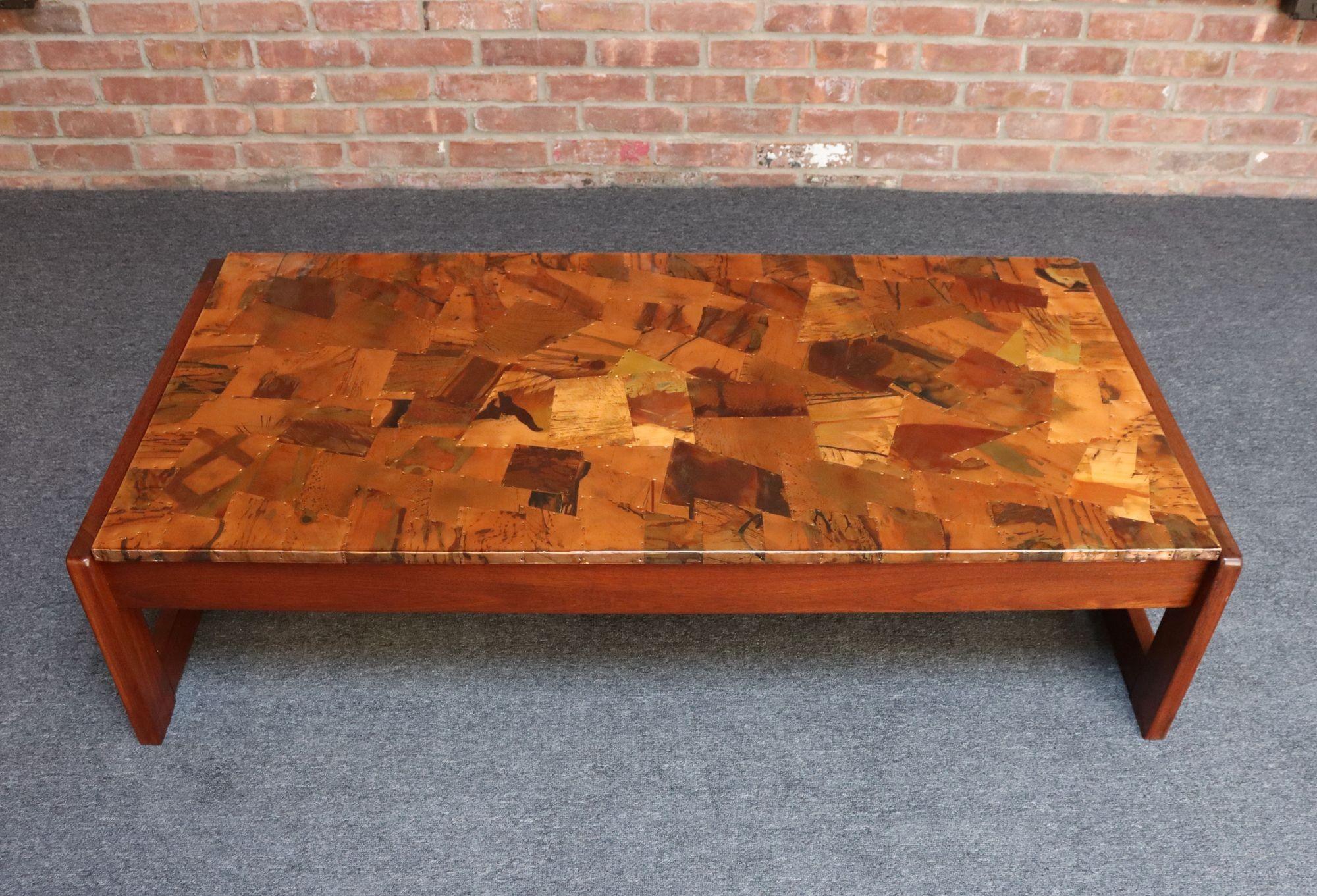 Brazilian Modern Rosewood and Copper Mosaic Coffee Table by Percival Lafer For Sale 1