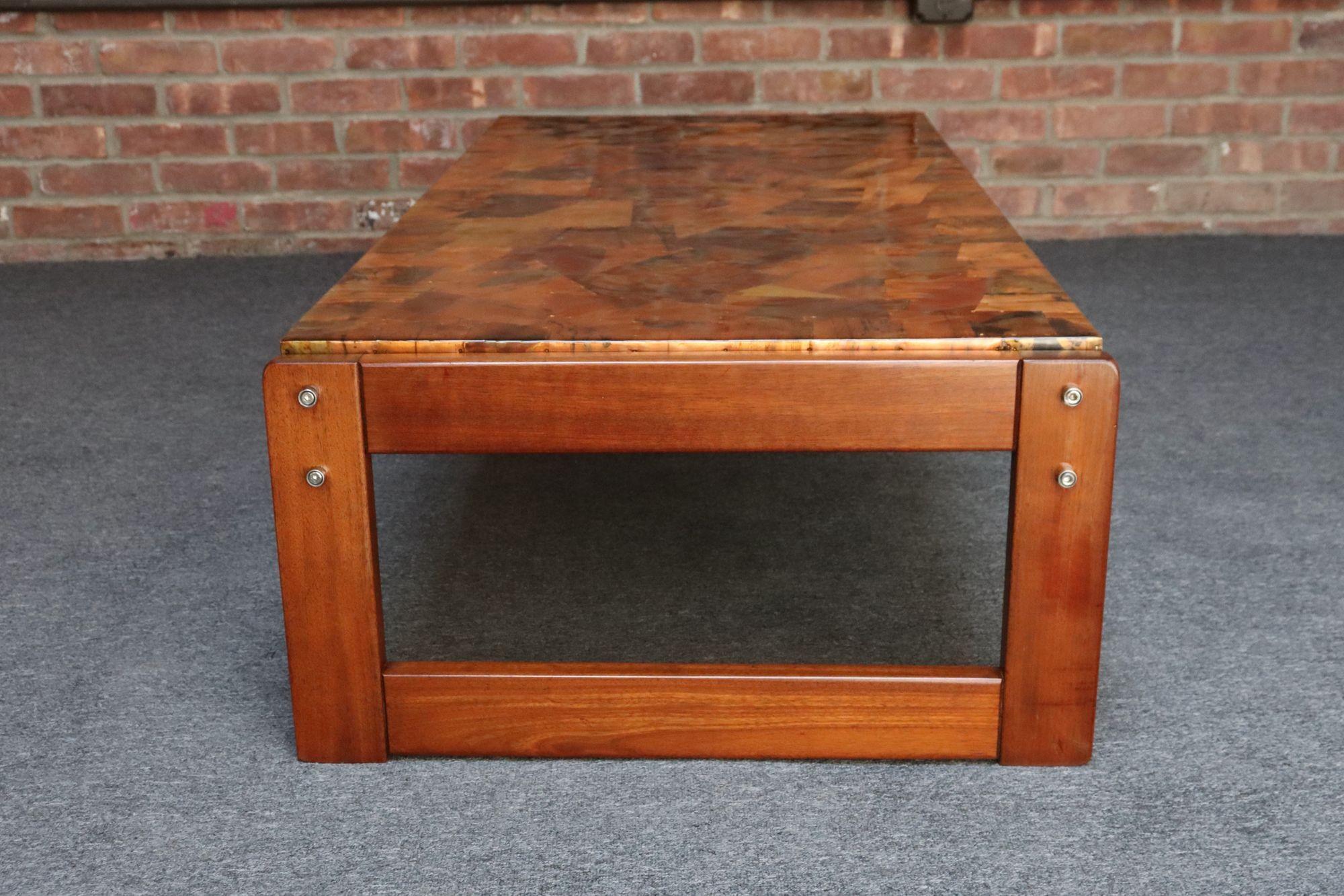 Brazilian Modern Rosewood and Copper Mosaic Coffee Table by Percival Lafer For Sale 3