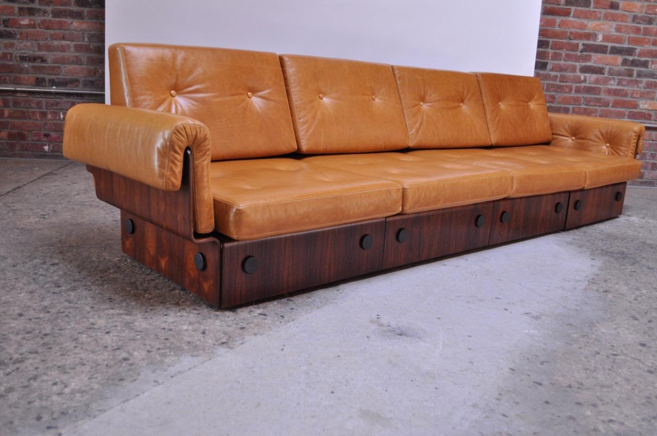 Brazilian Modern Rosewood and Leather Modular Sofa or Settees 5