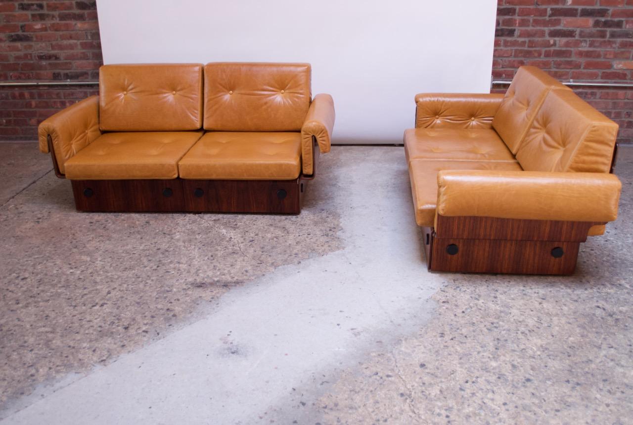 Brazilian Modern Rosewood and Leather Modular Sofa or Settees 6