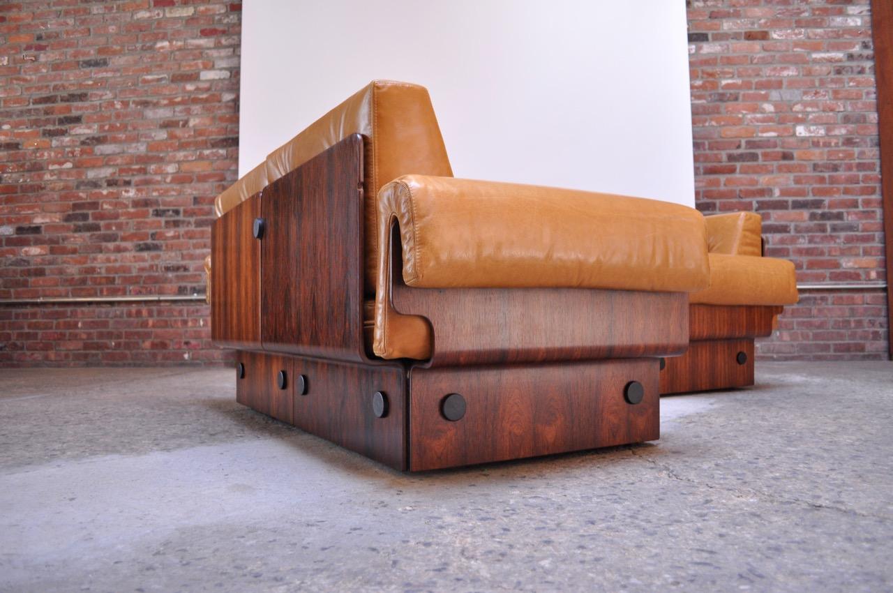 Brazilian Modern Rosewood and Leather Modular Sofa or Settees 7
