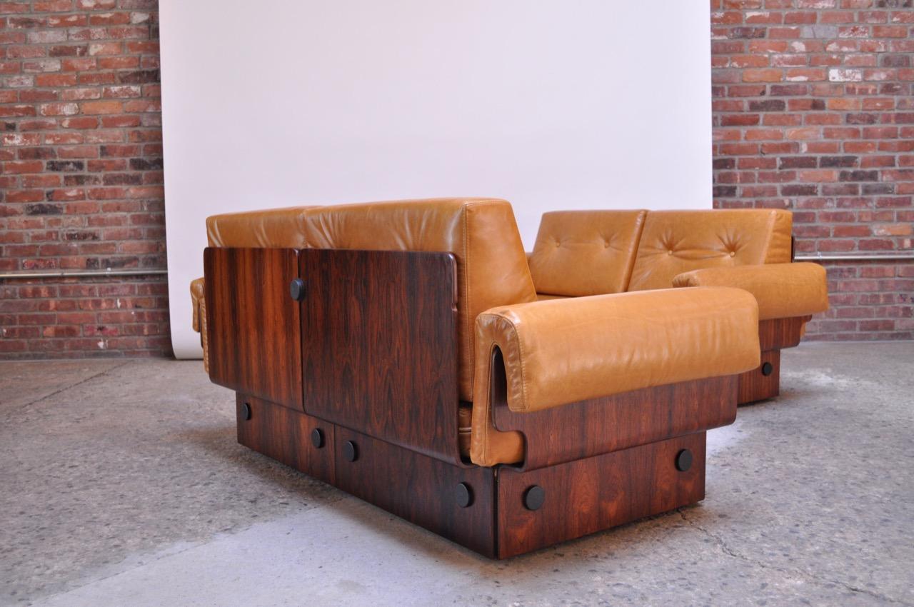 Brazilian Modern Rosewood and Leather Modular Sofa or Settees 8