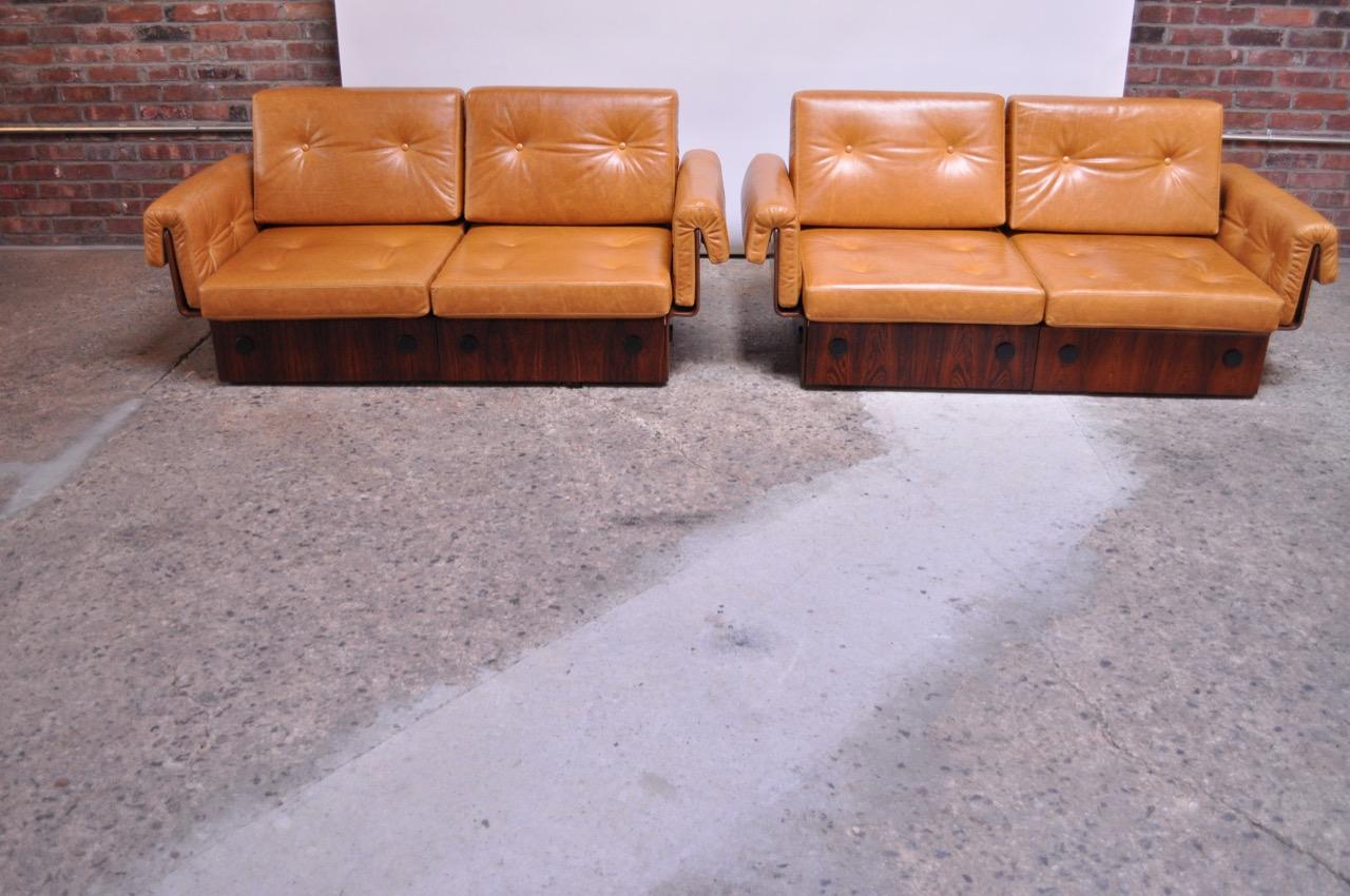Brazilian Modern Rosewood and Leather Modular Sofa or Settees 10