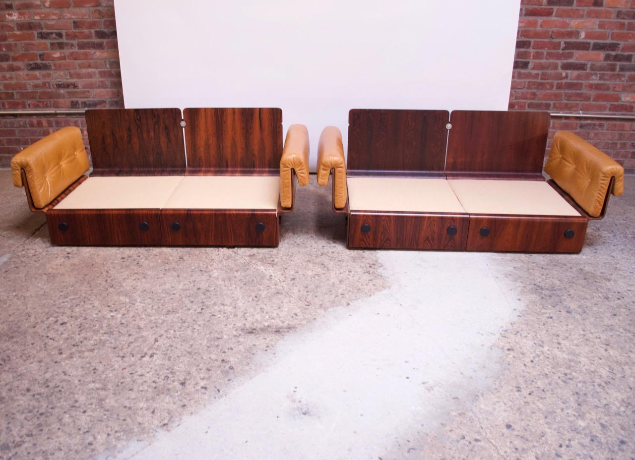 Brazilian Modern Rosewood and Leather Modular Sofa or Settees 15