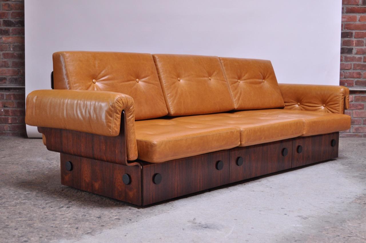 Brazilian Modern Rosewood and Leather Modular Sofa or Settees 3