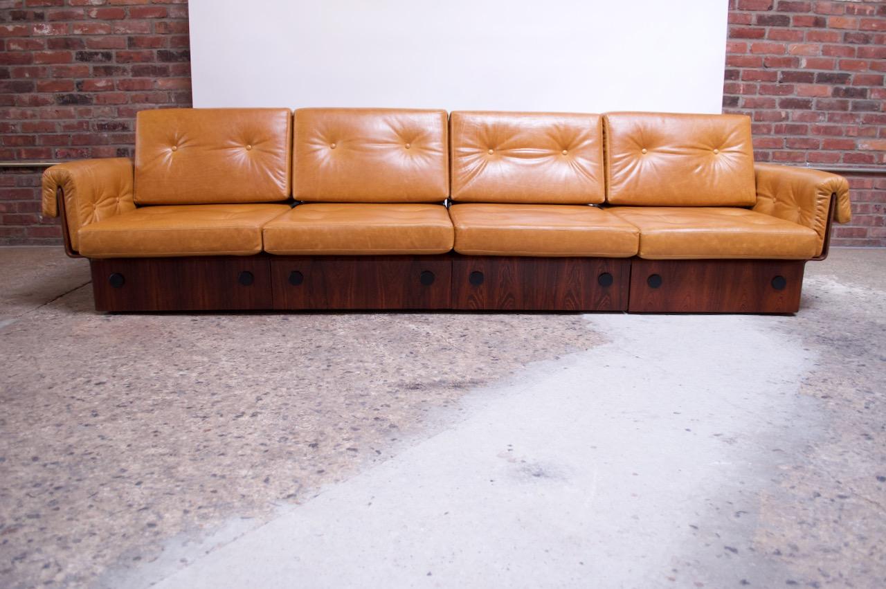 Brazilian Modern Rosewood and Leather Modular Sofa or Settees 4