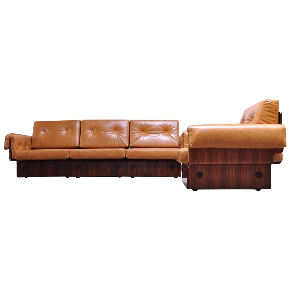 Brazilian Modern Rosewood and Leather Modular Sofa or Settees