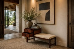 Brazilian Modern Rosewood Bench with Two-Drawer Cabinet & Shearling Cushion