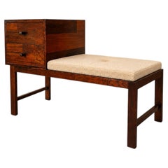 Brazilian Modern Rosewood Bench with Two-Drawer Cabinet & Shearling Cushion