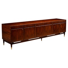Brazilian Modern Rosewood Credenza with Brass Sabots, Giuseppe Scapinelli 1950s