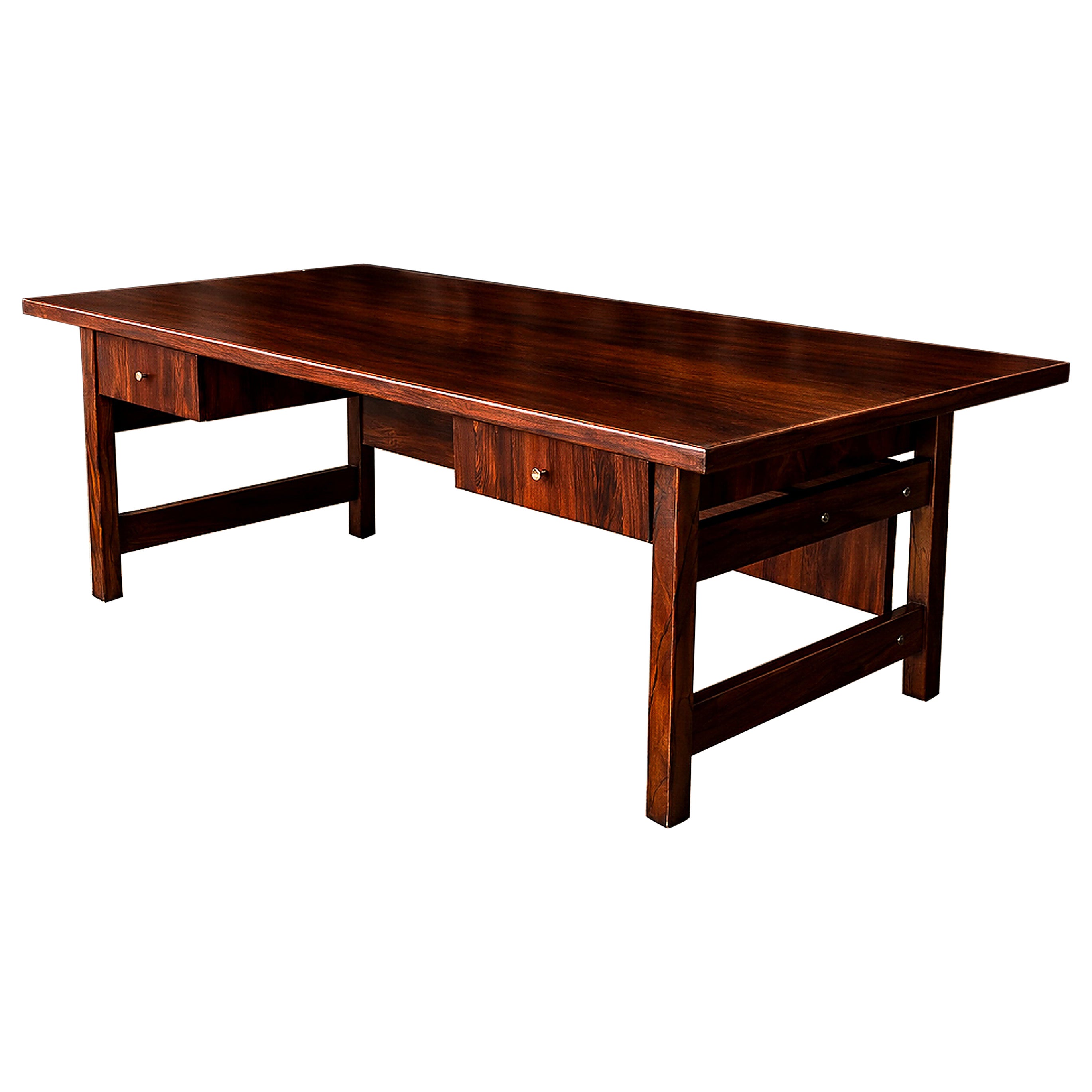 Bureau moderne brésilien en palissandre avec deux tiroirs - Brésil, années 1960