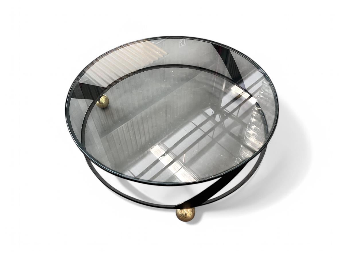 Table basse ronde moderne brésilienne en métal et verre, Unknown, c. 1960 en vente 1