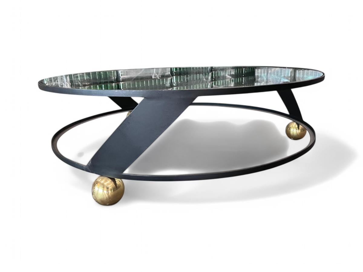 Table basse ronde moderne brésilienne en métal et verre, Unknown, c. 1960 Bon état - En vente à New York, NY