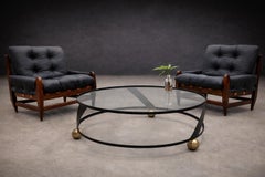 Brazilian Modern Round Coffee Table in Plated & Painted Metal & Glass Top, 1960s
