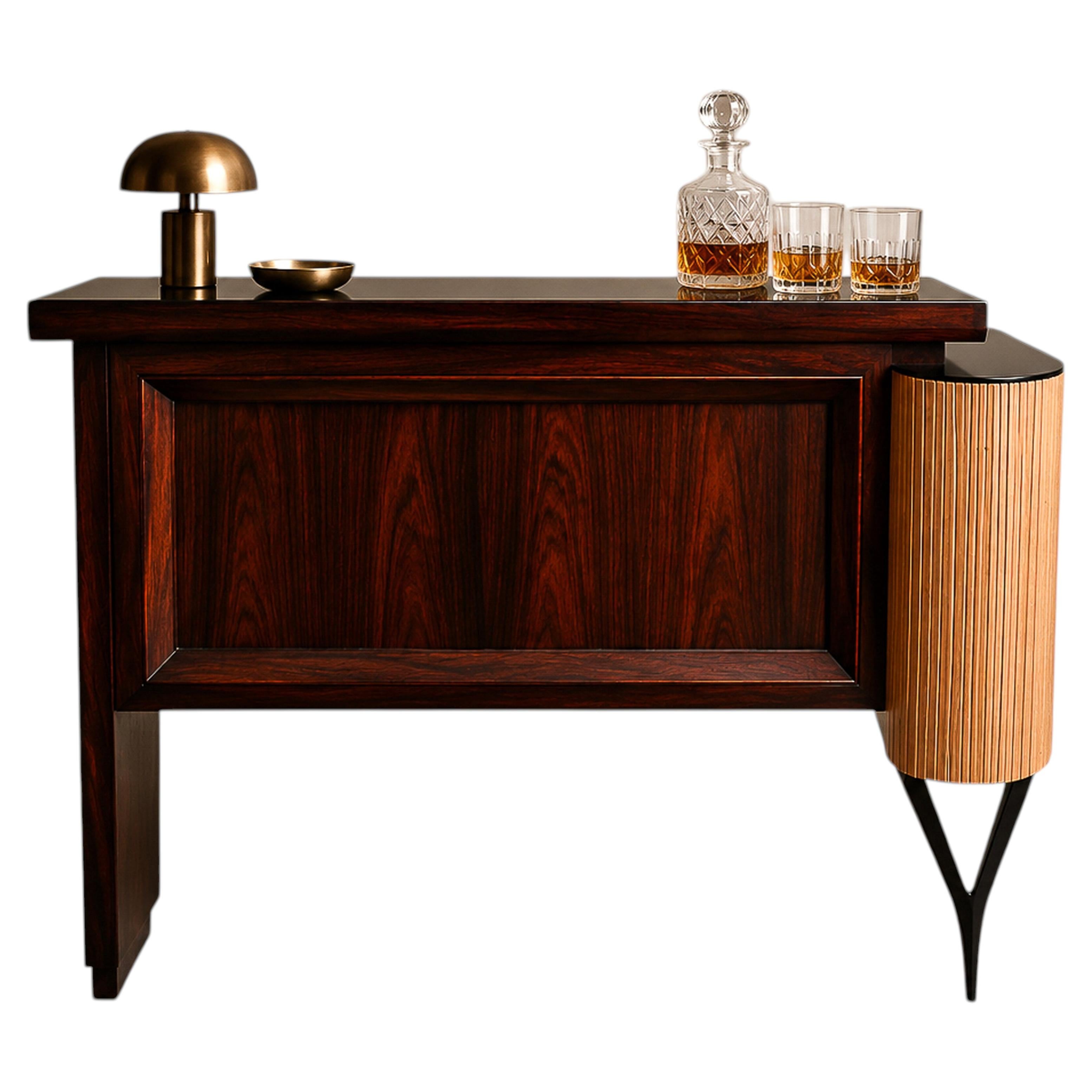 Bar moderno brasiliano in legno di palissandro con gambe ricurve, Brasile, anni '50