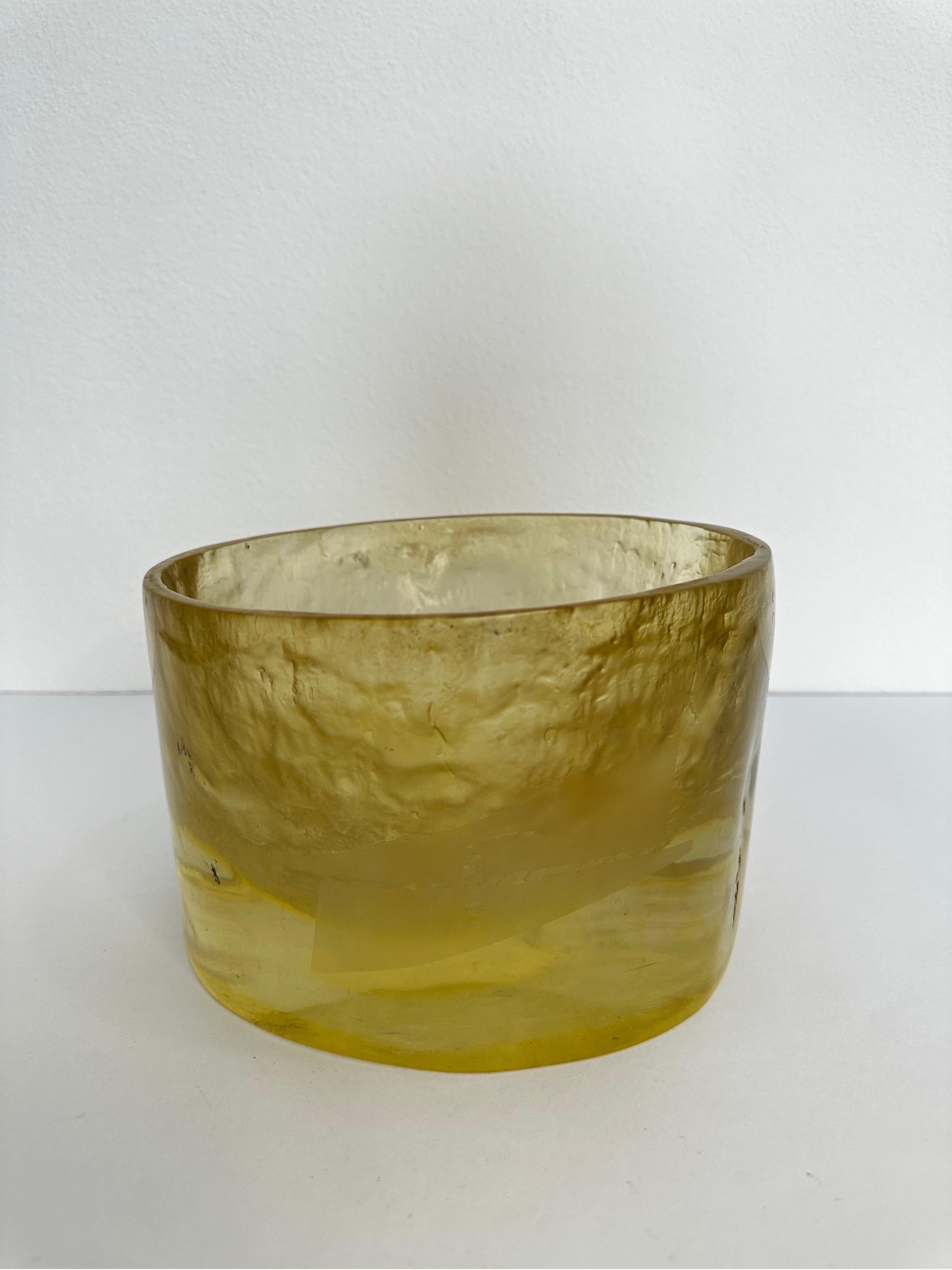 Brazilian modern sculptural carved resin bowl, 1980s.  Signed by artist with detailing on the front side.
