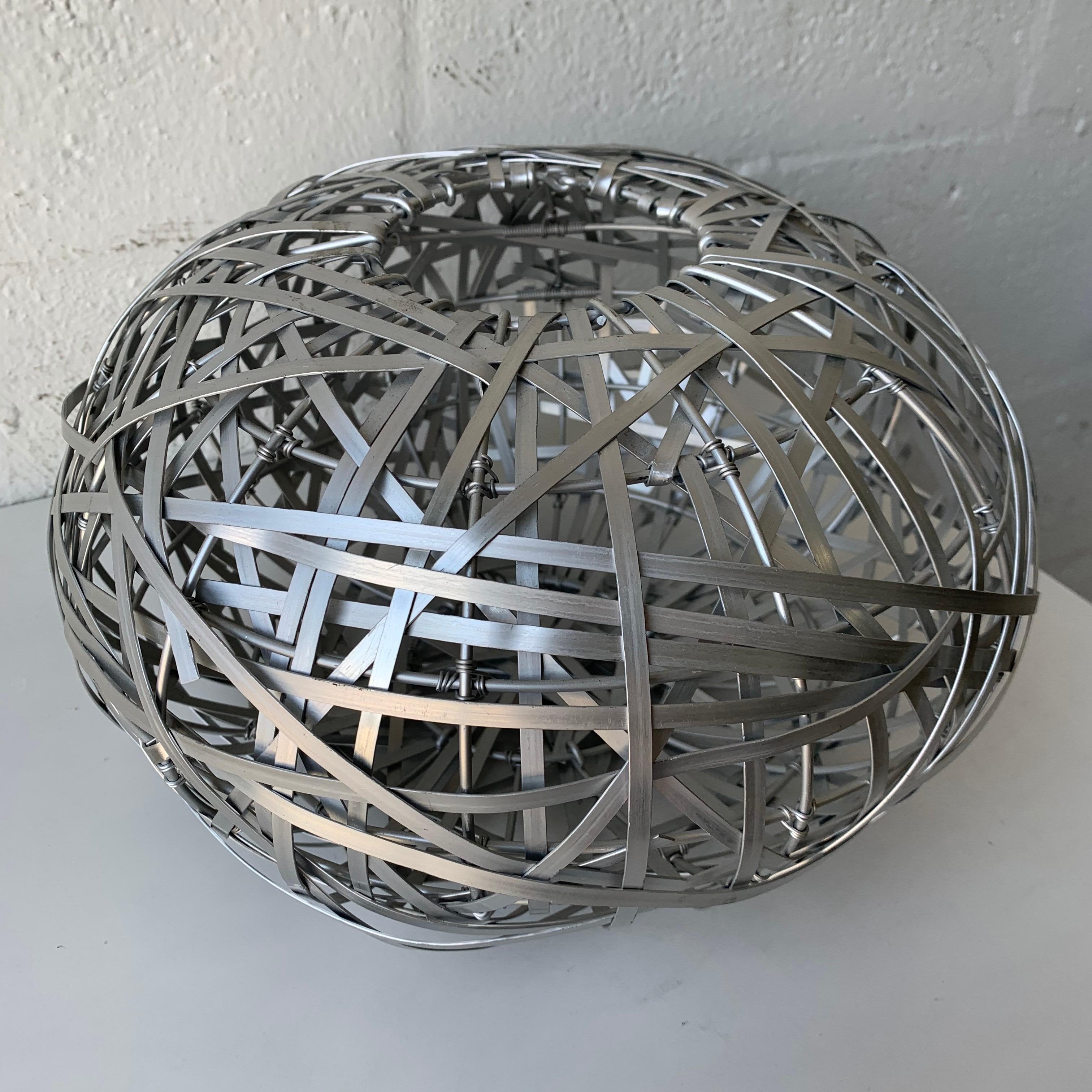 Brazilian Modern Sculptural Woven Aluminum Basket Attributed to Campana Brothers In Good Condition In Miami, FL