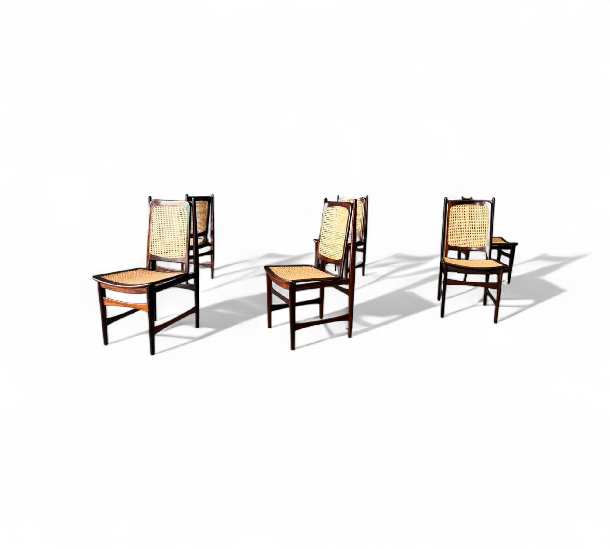 Modernes brasilianisches Set von 8 Stühlen aus Hartholz und Rohr, Alexandr Rapoport, 1960er Jahre im Zustand „Gut“ im Angebot in New York, NY