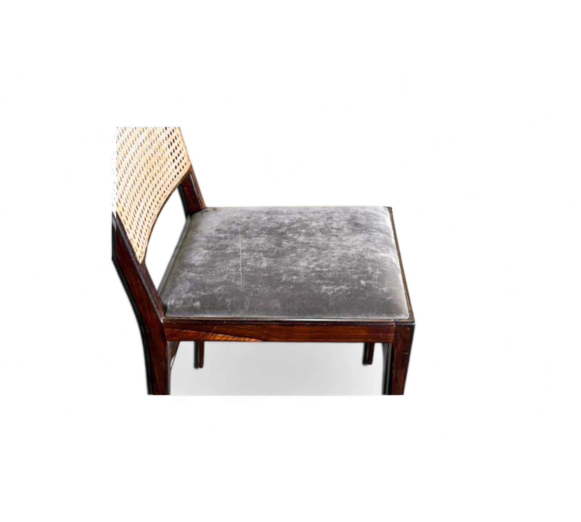 Brazilian Modern Set of 4 Chairs in Hardwood, Caning & Suede, Celina, 1960s im Angebot 5