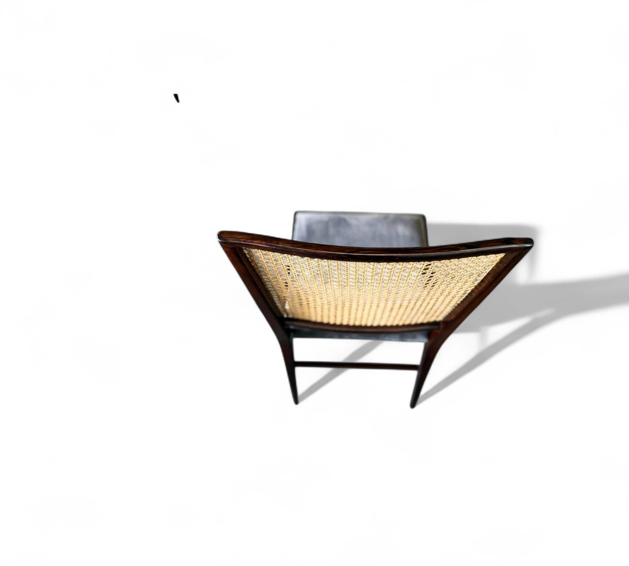 Brazilian Modern Set of 4 Chairs in Hardwood, Caning & Suede, Celina, 1960s im Angebot 6