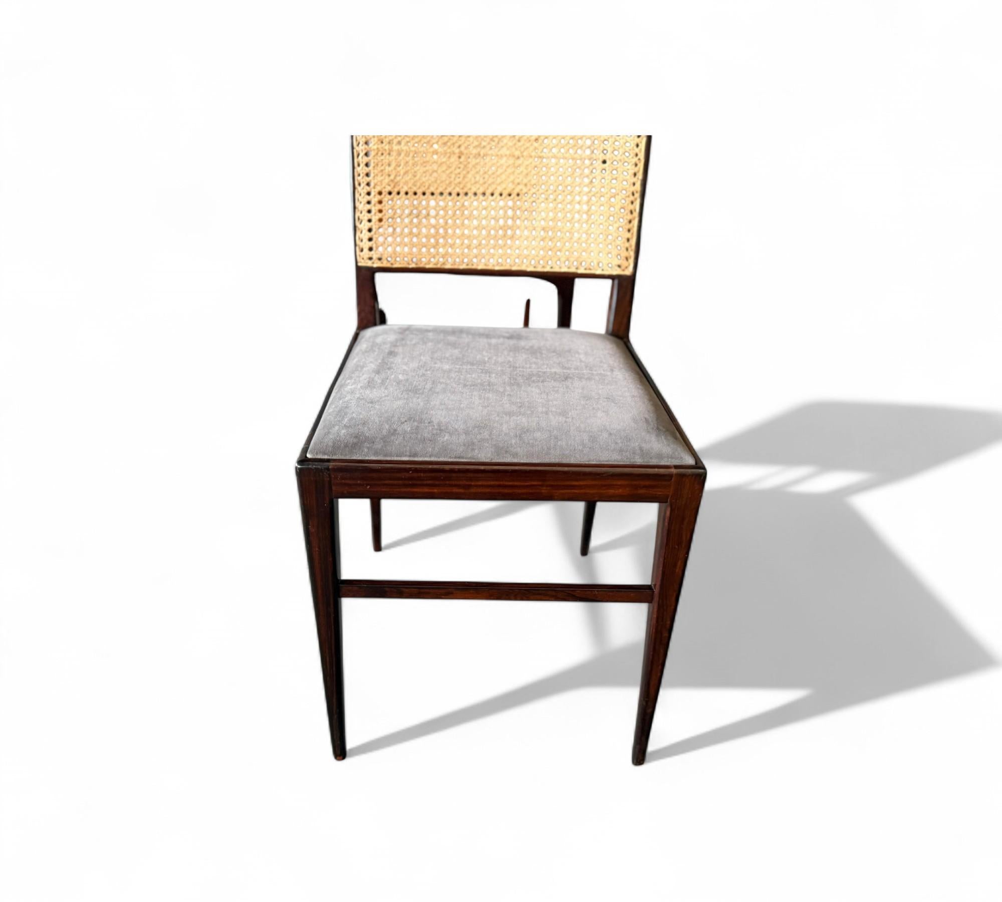 Brazilian Modern Set of 4 Chairs in Hardwood, Caning & Suede, Celina, 1960s im Angebot 7