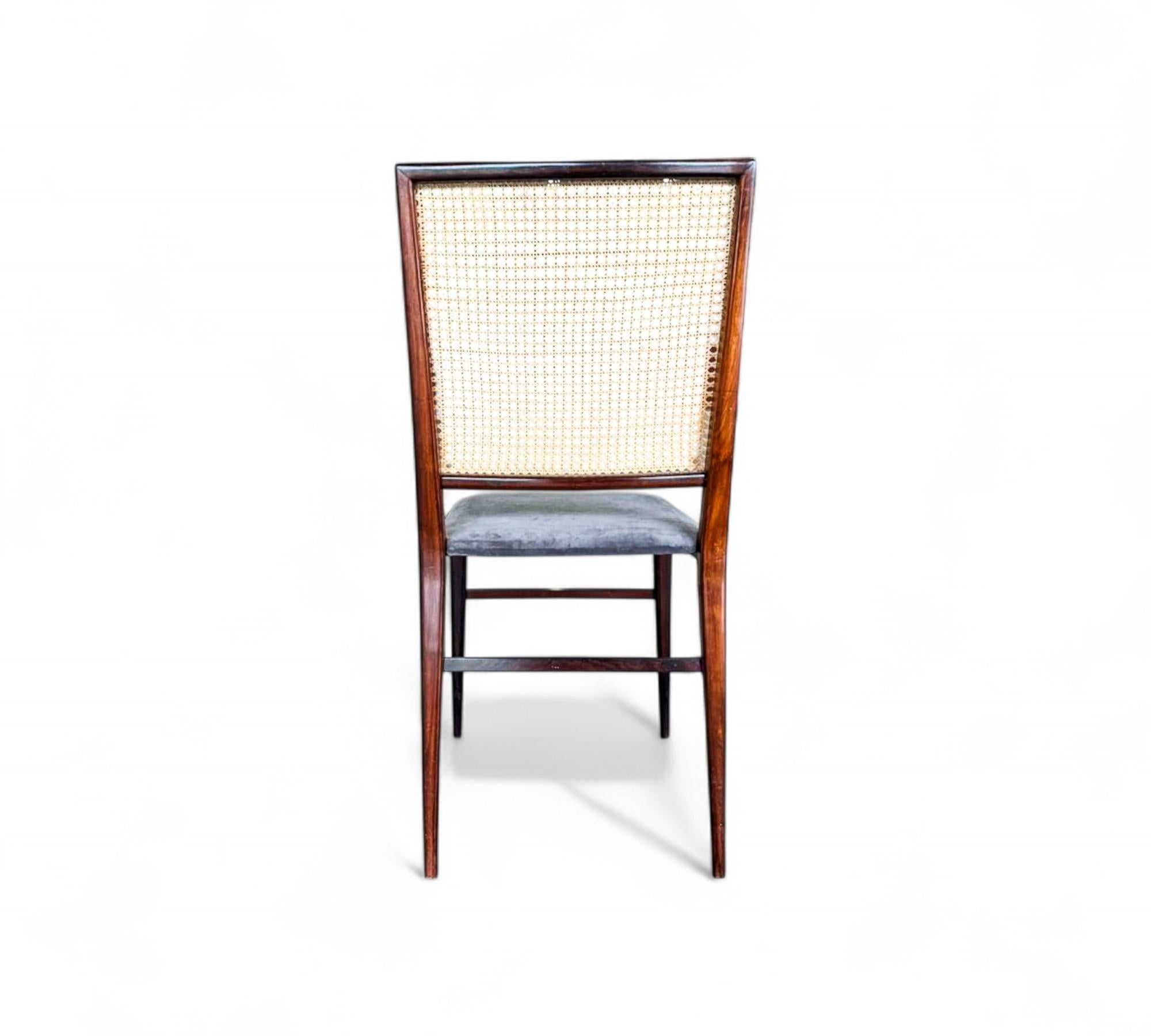 Brazilian Modern Set of 4 Chairs in Hardwood, Caning & Suede, Celina, 1960s im Angebot 9